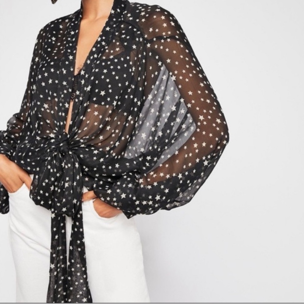 Free People shear long sleeve tie shirt